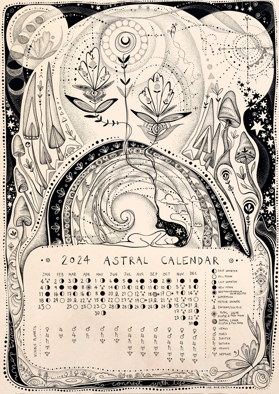 2024 Astral Calendar printed on elephant poo paper Ink & Earth
