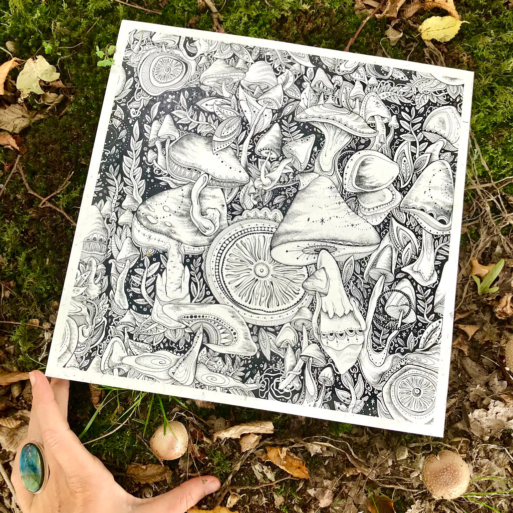 ‘Fungi’ illustration print on elephant poo paper