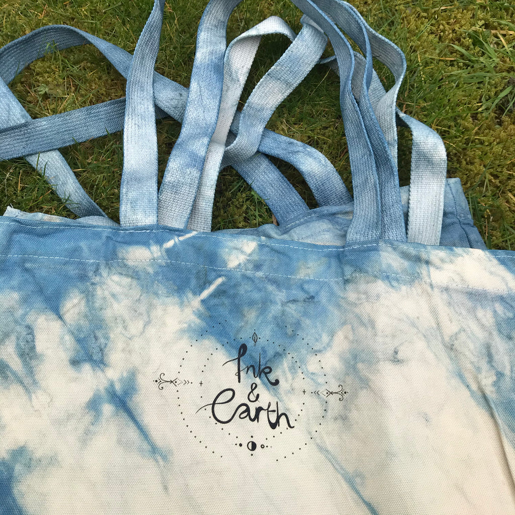 INDIGO hand-dyed “Plant People” 100% Natural Cotton Bag